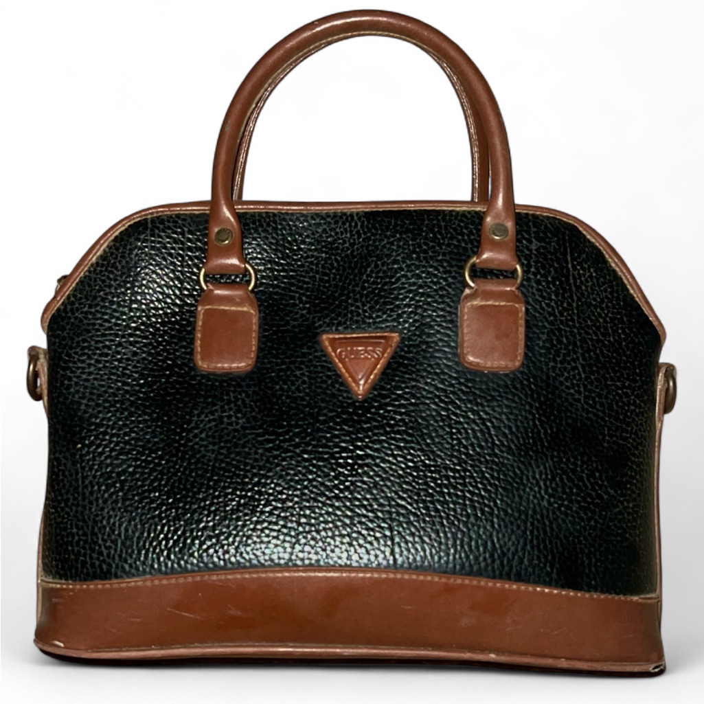 Vintage Guess Faux Pebbled Leather Satchel Hand Bag (No Strap) Medium Sized
